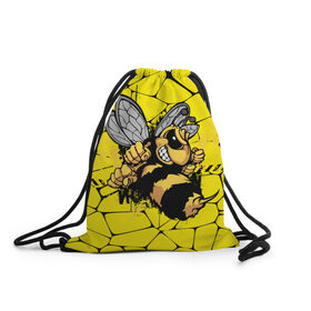 Рюкзак-мешок 3D с принтом Дикая пчела в Кировске, 100% полиэстер | плотность ткани — 200 г/м2, размер — 35 х 45 см; лямки — толстые шнурки, застежка на шнуровке, без карманов и подкладки | дикая пчела | жало | мед | насекомые | опасность | соты | текстура | шершень