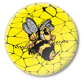 Значок с принтом Дикая пчела в Кировске,  металл | круглая форма, металлическая застежка в виде булавки | Тематика изображения на принте: дикая пчела | жало | мед | насекомые | опасность | соты | текстура | шершень