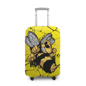 Чехол для чемодана 3D с принтом Дикая пчела в Кировске, 86% полиэфир, 14% спандекс | двустороннее нанесение принта, прорези для ручек и колес | Тематика изображения на принте: дикая пчела | жало | мед | насекомые | опасность | соты | текстура | шершень