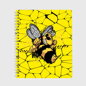 Тетрадь с принтом Дикая пчела в Кировске, 100% бумага | 48 листов, плотность листов — 60 г/м2, плотность картонной обложки — 250 г/м2. Листы скреплены сбоку удобной пружинной спиралью. Уголки страниц и обложки скругленные. Цвет линий — светло-серый
 | Тематика изображения на принте: дикая пчела | жало | мед | насекомые | опасность | соты | текстура | шершень