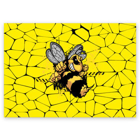 Поздравительная открытка с принтом Дикая пчела в Кировске, 100% бумага | плотность бумаги 280 г/м2, матовая, на обратной стороне линовка и место для марки
 | Тематика изображения на принте: дикая пчела | жало | мед | насекомые | опасность | соты | текстура | шершень