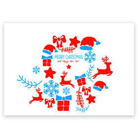 Поздравительная открытка с принтом Merry Christmas and HNY в Кировске, 100% бумага | плотность бумаги 280 г/м2, матовая, на обратной стороне линовка и место для марки
 | 2021 | 2022 | happy | new year | быка | гирлянда | дед мороз | елка | зеленый | игрушка | клаус | конфеты | нг | новый год | носок | перчатка | печенье | подарок | полосы | пряник | рождество | с | санта | сладости | снег