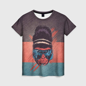 Женская футболка 3D с принтом Горилла в Кировске, 100% полиэфир ( синтетическое хлопкоподобное полотно) | прямой крой, круглый вырез горловины, длина до линии бедер | горилла | животные | мир джунглей | обезьяна | очки | текстура