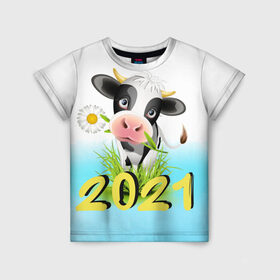 Детская футболка 3D с принтом Новый Год 2021 в Кировске, 100% гипоаллергенный полиэфир | прямой крой, круглый вырез горловины, длина до линии бедер, чуть спущенное плечо, ткань немного тянется | 