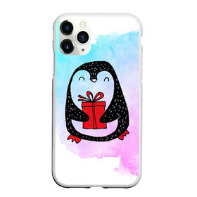 Чехол для iPhone 11 Pro Max матовый с принтом Милый пингвин с подарком в Кировске, Силикон |  | 