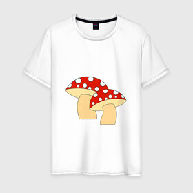 Мужская футболка хлопок с принтом Грибы в Кировске, 100% хлопок | прямой крой, круглый вырез горловины, длина до линии бедер, слегка спущенное плечо. | горох | грибы | картинки | круги | лес | мухомор | осень | позитив | популярные | прикольные
