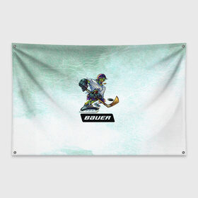 Флаг-баннер с принтом BAUER в Кировске, 100% полиэстер | размер 67 х 109 см, плотность ткани — 95 г/м2; по краям флага есть четыре люверса для крепления | bauer | бауэр | зима | зомби | игра | клюшка | коньки | лёд | спортсмен | хоккеист | хоккей | шайба