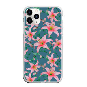 Чехол для iPhone 11 Pro матовый с принтом Лилии на сером фоне в Кировске, Силикон |  | 8 марта | весна | зеленый | лилии | праздник | природа | растения | розовый | серый | цветы