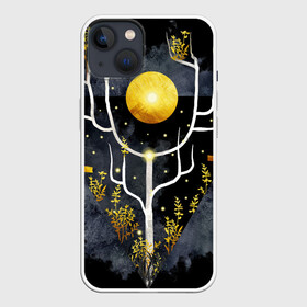 Чехол для iPhone 13 с принтом графит и золото: дерево жизни в Кировске,  |  | абстрактный | весна | ветви | дерево  свет | жизнь | звёзды | золотото | ночь | процветание | растения | расцвет | рост | символ | солнце | стилизация | стиль | треугольник | этно