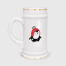 Кружка пивная с принтом Милый пингвин в шапочке в Кировске,  керамика (Материал выдерживает высокую температуру, стоит избегать резкого перепада температур) |  объем 630 мл | 
