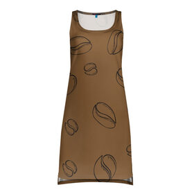 Платье-майка 3D с принтом Узор Кофейные зерна в Кировске, 100% полиэстер | полуприлегающий силуэт, широкие бретели, круглый вырез горловины, удлиненный подол сзади. | Тематика изображения на принте: зерна | коричневый | кофе | кофейный | кофеман | паттерн | узор