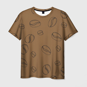 Мужская футболка 3D с принтом Узор Кофейные зерна в Кировске, 100% полиэфир | прямой крой, круглый вырез горловины, длина до линии бедер | зерна | коричневый | кофе | кофейный | кофеман | паттерн | узор