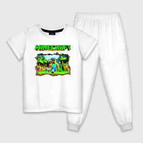 Детская пижама хлопок с принтом Minecraft в Кировске, 100% хлопок |  брюки и футболка прямого кроя, без карманов, на брюках мягкая резинка на поясе и по низу штанин
 | minecraft | алекс | белый | блоки | ведьма | взрывчатка | визера | волк | гаст | добывать | дракон | зеленый куб | зомби | игра | крафт | крипер | кубики | лошадка | майн | майнкрафт | манкрафт | овечка | оцелот