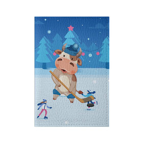 Обложка для паспорта матовая кожа с принтом Бык играет в хоккей в Кировске, натуральная матовая кожа | размер 19,3 х 13,7 см; прозрачные пластиковые крепления | 2021 | 7 января | bull | newyear | santa | бык | быки | бычок | год быка | дед мороз | корова | новогодние каникулы | новогодние праздники | новый 2021 | новый год | новый год 2021 | рождество | сани | санта | санта клаус