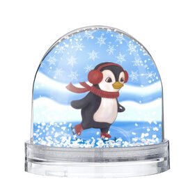 Снежный шар с принтом Пингвинчик на коньках в Кировске, Пластик | Изображение внутри шара печатается на глянцевой фотобумаге с двух сторон | 2021 | зима | коньки | лёд | милый | новый год | пингвин | снег | снежинки | фигурное катание