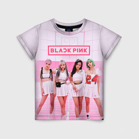 Детская футболка 3D с принтом BLACKPINK в Кировске, 100% гипоаллергенный полиэфир | прямой крой, круглый вырез горловины, длина до линии бедер, чуть спущенное плечо, ткань немного тянется | Тематика изображения на принте: black pink | blackpink | k pop | блэкпинк | дженни | джису | к поп | лиса | розэ