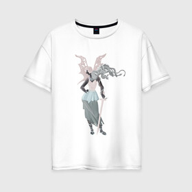 Женская футболка хлопок Oversize с принтом Горгона в Кировске, 100% хлопок | свободный крой, круглый ворот, спущенный рукав, длина до линии бедер
 | fantasy | monster | горгона | доспехи | змеи | крылья | меч | монстр | фэнтези