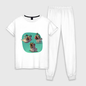 Женская пижама хлопок с принтом TRDGARPG, crazy pugs, мопсы, собаки в Кировске, 100% хлопок | брюки и футболка прямого кроя, без карманов, на брюках мягкая резинка на поясе и по низу штанин | crazy pugs | мопсы | собаки