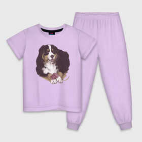 Детская пижама хлопок с принтом собака с пионом в Кировске, 100% хлопок |  брюки и футболка прямого кроя, без карманов, на брюках мягкая резинка на поясе и по низу штанин
 | Тематика изображения на принте: бернский зенненхунд | домашний любимец | иллюстрация | собачник