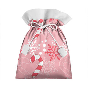 Подарочный 3D мешок с принтом Новогодний узор с леденцом в Кировске, 100% полиэстер | Размер: 29*39 см | Тематика изображения на принте: детская | красный | леденец | новогодняя | новый год | розовая | снежинки