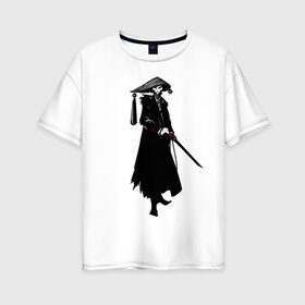 Женская футболка хлопок Oversize с принтом Самурай в Кировске, 100% хлопок | свободный крой, круглый ворот, спущенный рукав, длина до линии бедер
 | 