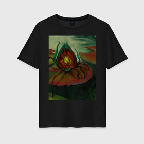 Женская футболка хлопок Oversize с принтом Ходячий цветок в Кировске, 100% хлопок | свободный крой, круглый ворот, спущенный рукав, длина до линии бедер
 | болото | кувшинка | лилия | насекомое | паук | пруд | растение | цветок
