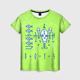 Женская футболка 3D с принтом Voodoo Boys Gang CP 2077 в Кировске, 100% полиэфир ( синтетическое хлопкоподобное полотно) | прямой крой, круглый вырез горловины, длина до линии бедер | boys | city | cyberpunk | gang | night | voodoo | андроид | киберпанк | киборг | найт | робот | сити