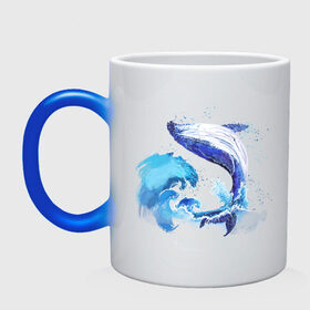 Кружка хамелеон с принтом Акварельный кит в Кировске, керамика | меняет цвет при нагревании, емкость 330 мл | акварель | вода | волны | кит | море | морское | рисунок | рыбы | стихия