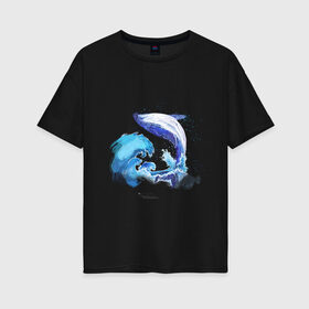Женская футболка хлопок Oversize с принтом Акварельный кит в Кировске, 100% хлопок | свободный крой, круглый ворот, спущенный рукав, длина до линии бедер
 | акварель | вода | волны | кит | море | морское | рисунок | рыбы | стихия