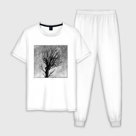Мужская пижама хлопок с принтом Дом на дереве в Кировске, 100% хлопок | брюки и футболка прямого кроя, без карманов, на брюках мягкая резинка на поясе и по низу штанин
 | ветки | графика | дерево | дом | жуткий | мрачный | небо | одиночество | пасмурно | пустота