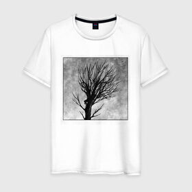 Мужская футболка хлопок с принтом Дом на дереве в Кировске, 100% хлопок | прямой крой, круглый вырез горловины, длина до линии бедер, слегка спущенное плечо. | ветки | графика | дерево | дом | жуткий | мрачный | небо | одиночество | пасмурно | пустота