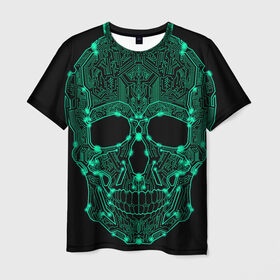 Мужская футболка 3D с принтом Неоновый Череп в Кировске, 100% полиэфир | прямой крой, круглый вырез горловины, длина до линии бедер | skulls | градиент | кибер | мозги | неоновый | робот | скелет | цифровой | черепа | черный