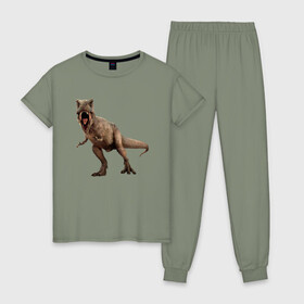 Женская пижама хлопок с принтом T-Rex в Кировске, 100% хлопок | брюки и футболка прямого кроя, без карманов, на брюках мягкая резинка на поясе и по низу штанин | dinosaurs | predator | дино | динозавр | звери | хищник | ящер
