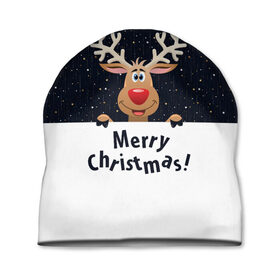 Шапка 3D с принтом Merry Christmas в Кировске, 100% полиэстер | универсальный размер, печать по всей поверхности изделия | christmas | merry christmas | santa claus | дед мороз | ёлка | новогодние олени | новый год | оленёнок бэмби | оленёнок рудольф | орнамент | с новым годом | санта клаус | свитер с оленями | снегурочка | снежинки | узоры