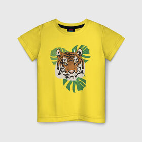 Детская футболка хлопок с принтом Тигр в джунглях в Кировске, 100% хлопок | круглый вырез горловины, полуприлегающий силуэт, длина до линии бедер | nature | tiger | wild | wild animals | джунгли | дикие животные | дикий | животные | кошачьи | крупные кошки | полосатый | природа | тигр | тигр в джунглях | тигренок | тропики | хищник | хищные животные