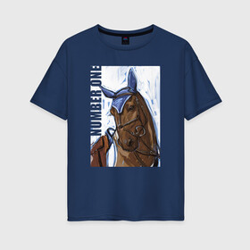 Женская футболка хлопок Oversize с принтом Number one в Кировске, 100% хлопок | свободный крой, круглый ворот, спущенный рукав, длина до линии бедер
 | horse | horseshoe | акварель | головалошади | грива | жеребец | животные | конь | лошадь | лошадьскрыльями | подкова | природа | рисуноккрасками