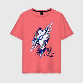 Женская футболка хлопок Oversize с принтом Самурай в Кировске, 100% хлопок | свободный крой, круглый ворот, спущенный рукав, длина до линии бедер
 | боевые искусства | воин | самурай | япония | японцы
