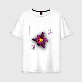 Женская футболка хлопок Oversize с принтом Flower Цветок в Кировске, 100% хлопок | свободный крой, круглый ворот, спущенный рукав, длина до линии бедер
 | желтый | узор | феолетовый цветок | цветочный