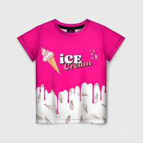 Детская футболка 3D с принтом Ice Cream BlackPink в Кировске, 100% гипоаллергенный полиэфир | прямой крой, круглый вырез горловины, длина до линии бедер, чуть спущенное плечо, ткань немного тянется | Тематика изображения на принте: blackpink | blink | bts | exo | icecream | jennie | jisoo | korea | kpop | lisa | love | rose | блекпинк | девушки | корея | кпоп | музыка