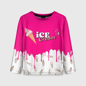 Детский лонгслив 3D с принтом Ice Cream BlackPink в Кировске, 100% полиэстер | длинные рукава, круглый вырез горловины, полуприлегающий силуэт
 | blackpink | blink | bts | exo | icecream | jennie | jisoo | korea | kpop | lisa | love | rose | блекпинк | девушки | корея | кпоп | музыка