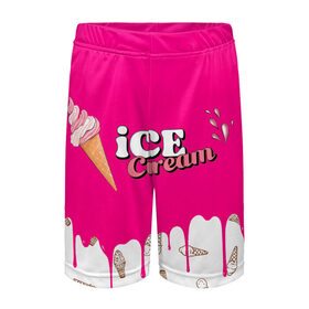 Детские спортивные шорты 3D с принтом Ice Cream BlackPink в Кировске,  100% полиэстер
 | пояс оформлен широкой мягкой резинкой, ткань тянется
 | blackpink | blink | bts | exo | icecream | jennie | jisoo | korea | kpop | lisa | love | rose | блекпинк | девушки | корея | кпоп | музыка