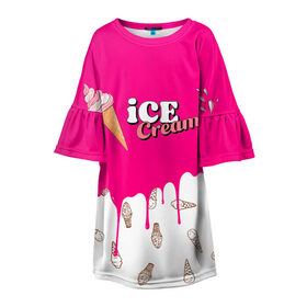 Детское платье 3D с принтом Ice Cream BlackPink в Кировске, 100% полиэстер | прямой силуэт, чуть расширенный к низу. Круглая горловина, на рукавах — воланы | Тематика изображения на принте: blackpink | blink | bts | exo | icecream | jennie | jisoo | korea | kpop | lisa | love | rose | блекпинк | девушки | корея | кпоп | музыка