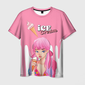 Мужская футболка 3D с принтом BLACKPINK Ice Cream в Кировске, 100% полиэфир | прямой крой, круглый вырез горловины, длина до линии бедер | blackpink | blink | bts | exo | icecream | jennie | jisoo | korea | kpop | lisa | love | rose | блекпинк | девушки | корея | кпоп | музыка