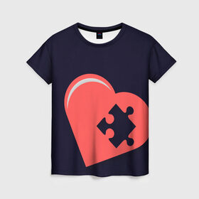 Женская футболка 3D с принтом Сердце Пазл в Кировске, 100% полиэфир ( синтетическое хлопкоподобное полотно) | прямой крой, круглый вырез горловины, длина до линии бедер | family | family look | детские | для всей семьи | семейные | семья | фэмили лук