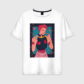 Женская футболка хлопок Oversize с принтом Hisoka Morow Hunter x Hunter в Кировске, 100% хлопок | свободный крой, круглый ворот, спущенный рукав, длина до линии бедер
 | anime | hisoka | hunter x hunter | joker | аниме | антагонист | джокер | злодей | карты | охотник против охотника | хантер х хантер | хисока | хисока мороу