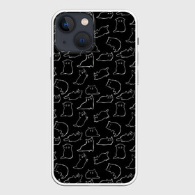 Чехол для iPhone 13 mini с принтом Cats в Кировске,  |  | cats. black | doodle | белое | забавно | кот | котики | кошки | милое | минимализм | черное