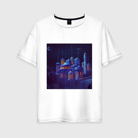 Женская футболка хлопок Oversize с принтом Небесный замок в Кировске, 100% хлопок | свободный крой, круглый ворот, спущенный рукав, длина до линии бедер
 | замок | локация | пейзаж | фэнтези