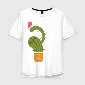 Мужская футболка хлопок Oversize с принтом кактус в Кировске, 100% хлопок | свободный крой, круглый ворот, “спинка” длиннее передней части | 