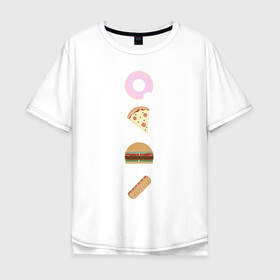 Мужская футболка хлопок Oversize с принтом Fast Food в Кировске, 100% хлопок | свободный крой, круглый ворот, “спинка” длиннее передней части | doodle | бургер | вкусно | донат | еда | мило | нямка | пицца | сосиска | фастфуд | хотдог