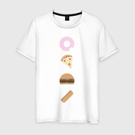 Мужская футболка хлопок с принтом Fast Food в Кировске, 100% хлопок | прямой крой, круглый вырез горловины, длина до линии бедер, слегка спущенное плечо. | doodle | бургер | вкусно | донат | еда | мило | нямка | пицца | сосиска | фастфуд | хотдог